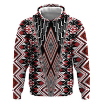 Red Aotearoa Tukutuku and Poutama Motif Zip Hoodie