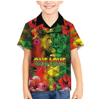 Hawaiian Reggae Family Matching Mermaid Dress and Hawaiian Shirt Tropical Plants and Tribal Kakau Tattoo-One Love Jawaiian