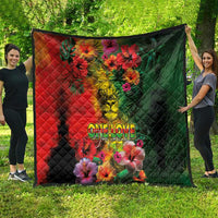 Hawaiian Reggae Quilt Tropical Plants and Tribal Kakau Tattoo-One Love Jawaiian
