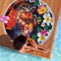 Hawaiian Lei Day Beach Blanket Colorful Plumeria and Volcanic Turtle with Abstract Lava Texture LT03 - Polynesian Pride