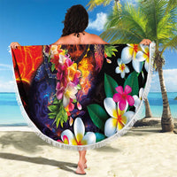 Hawaiian Lei Day Beach Blanket Colorful Plumeria and Volcanic Turtle with Abstract Lava Texture LT03 - Polynesian Pride