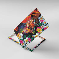 Hawaiian Lei Day Canvas Wall Art Colorful Plumeria and Volcanic Turtle with Abstract Lava Texture LT03 With Frame Black - Polynesian Pride