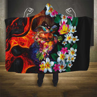 Hawaiian Lei Day Hooded Blanket Colorful Plumeria and Volcanic Turtle with Abstract Lava Texture LT03 - Polynesian Pride