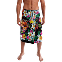 Hawaiian Lei Day Lavalava Colorful Plumeria and Volcanic Turtle with Abstract Lava Texture LT03 Black - Polynesian Pride