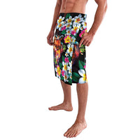 Hawaiian Lei Day Lavalava Colorful Plumeria and Volcanic Turtle with Abstract Lava Texture LT03 - Polynesian Pride