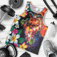 Hawaiian Lei Day Men Tank Top Colorful Plumeria and Volcanic Turtle with Abstract Lava Texture LT03 - Polynesian Pride