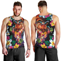 Hawaiian Lei Day Men Tank Top Colorful Plumeria and Volcanic Turtle with Abstract Lava Texture LT03 - Polynesian Pride