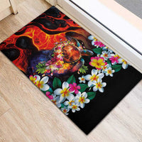 Hawaiian Lei Day Rubber Doormat Colorful Plumeria and Volcanic Turtle with Abstract Lava Texture LT03 - Polynesian Pride