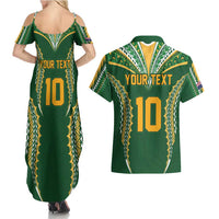 Custom Cook Islands Rugby League Couples Matching Summer Maxi Dress and Hawaiian Shirt Tatau Tribal Pattern-Special Edition Green Color