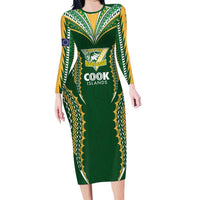 Custom Cook Islands Rugby League Family Matching Long Sleeve Bodycon Dress and Hawaiian Shirt Tatau Tribal Pattern-Special Edition Green Color