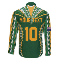 Custom Cook Islands Rugby League Family Matching Off The Shoulder Long Sleeve Dress and Hawaiian Shirt Tatau Tribal Pattern-Special Edition Green Color