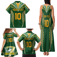 Custom Cook Islands Rugby League Family Matching Tank Maxi Dress and Hawaiian Shirt Tatau Tribal Pattern-Special Edition Green Color