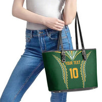 Custom Cook Islands Rugby League Leather Tote Bag Tatau Tribal Pattern-Special Edition Green Color