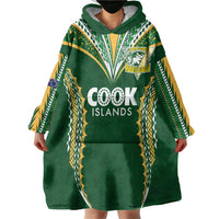 Custom Cook Islands Rugby League Wearable Blanket Hoodie Tatau Tribal Pattern-Special Edition Green Color