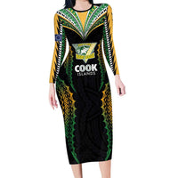 Custom Cook Islands Rugby League Family Matching Long Sleeve Bodycon Dress and Hawaiian Shirt Tatau Tribal Pattern-Special Edition Black Color