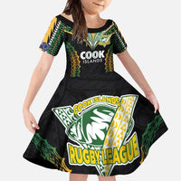 Custom Cook Islands Rugby League Family Matching Short Sleeve Bodycon Dress and Hawaiian Shirt Tatau Tribal Pattern-Special Edition Black Color