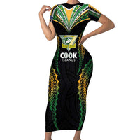 Custom Cook Islands Rugby League Family Matching Short Sleeve Bodycon Dress and Hawaiian Shirt Tatau Tribal Pattern-Special Edition Black Color