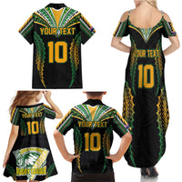 Custom Cook Islands Rugby League Family Matching Summer Maxi Dress and Hawaiian Shirt Tatau Tribal Pattern-Special Edition Black Color