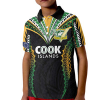 Custom Cook Islands Rugby League Kid Polo Shirt Tatau Tribal Pattern-Special Edition Black Color