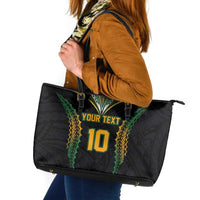 Custom Cook Islands Rugby League Leather Tote Bag Tatau Tribal Pattern-Special Edition Black Color