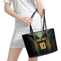 Custom Cook Islands Rugby League Leather Tote Bag Tatau Tribal Pattern-Special Edition Black Color