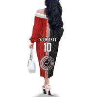 Custom Tonga and New Zealand Rugby Family Matching Off The Shoulder Long Sleeve Dress and Hawaiian Shirt Maori Mix Ngatu Pattern