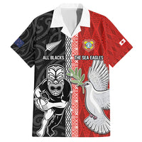 Custom Tonga and New Zealand Rugby Family Matching Off Shoulder Short Dress and Hawaiian Shirt Maori Mix Ngatu Pattern
