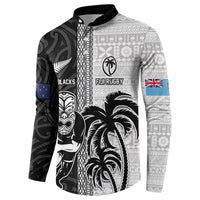 Custom Fiji and New Zealand Rugby Button Sweatshirt Tapa Mix Maori Pattern