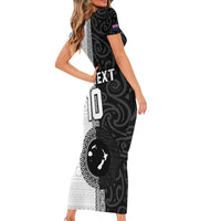 Custom Fiji and New Zealand Rugby Short Sleeve Bodycon Dress Tapa Mix Maori Pattern