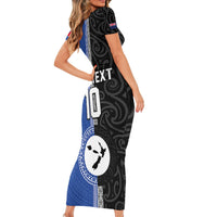 Custom Samoa and New Zealand Rugby Short Sleeve Bodycon Dress Teuila Samoan and Maori Warrior