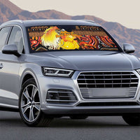 Australia and Papua New Guinea Together Auto Sun Shade Kangaroo Aboriginal Art and Bird-of-paradise Oro Tribal Motifs - Polynesian Pride