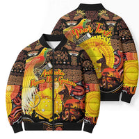 Personalized Australia and Papua New Guinea Together Bomber Puffer Jacket Kangaroo Aboriginal Art and Bird-of-paradise Oro Tribal Motifs - Polynesian Pride
