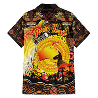 Personalized Australia and Papua New Guinea Together Family Matching Off Shoulder Short Dress and Hawaiian Shirt Kangaroo Aboriginal Art and Bird-of-paradise Oro Tribal Motifs - Polynesian Pride