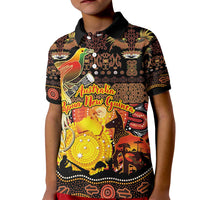 Personalized Australia and Papua New Guinea Together Kid Polo Shirt Kangaroo Aboriginal Art and Bird-of-paradise Oro Tribal Motifs - Polynesian Pride