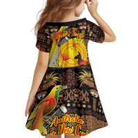 Personalized Australia and Papua New Guinea Together Kid Short Sleeve Dress Kangaroo Aboriginal Art and Bird-of-paradise Oro Tribal Motifs - Polynesian Pride