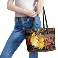 Australia and Papua New Guinea Together Leather Tote Bag Kangaroo Aboriginal Art and Bird-of-paradise Oro Tribal Motifs - Polynesian Pride