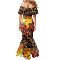Personalized Australia and Papua New Guinea Together Mermaid Dress Kangaroo Aboriginal Art and Bird-of-paradise Oro Tribal Motifs - Polynesian Pride
