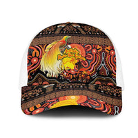 Australia and Papua New Guinea Together Mesh Trucker Cap Kangaroo Aboriginal Art and Bird-of-paradise with Oro Tribal Motifs - Polynesian Pride