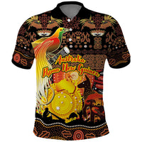 Personalized Australia and Papua New Guinea Together Polo Shirt Kangaroo Aboriginal Art and Bird-of-paradise Oro Tribal Motifs - Polynesian Pride