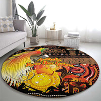 Australia and Papua New Guinea Together Round Carpet Kangaroo Aboriginal Art and Bird-of-paradise Oro Tribal Motifs - Polynesian Pride