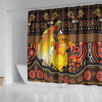 Australia and Papua New Guinea Together Shower Curtain Kangaroo Aboriginal Art and Bird-of-paradise Oro Tribal Motifs - Polynesian Pride