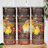 Personalized Australia and Papua New Guinea Together Skinny Tumbler Kangaroo Aboriginal Art and Bird-of-paradise Oro Tribal Motifs - Polynesian Pride