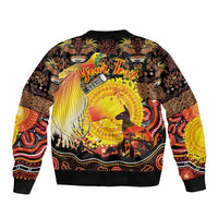 Personalized Australia and Papua New Guinea Together Sleeve Zip Bomber Jacket Kangaroo Aboriginal Art and Bird-of-paradise Oro Tribal Motifs - Polynesian Pride