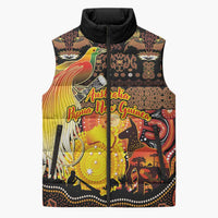 Personalized Australia and Papua New Guinea Together Sleeveless Puffer Jacket Kangaroo Aboriginal Art and Bird-of-paradise Oro Tribal Motifs - Polynesian Pride