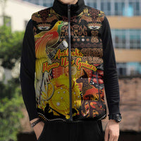 Personalized Australia and Papua New Guinea Together Sleeveless Puffer Jacket Kangaroo Aboriginal Art and Bird-of-paradise Oro Tribal Motifs - Polynesian Pride