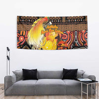 Australia and Papua New Guinea Together Tapestry Kangaroo Aboriginal Art and Bird-of-paradise Oro Tribal Motifs - Polynesian Pride