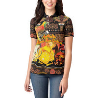 Personalized Australia and Papua New Guinea Together Women Polo Shirt Kangaroo Aboriginal Art and Bird-of-paradise Oro Tribal Motifs - Polynesian Pride