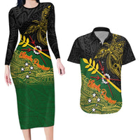 Personalized Chimpu Province Papua New Guinea Couples Matching Long Sleeve Bodycon Dress and Hawaiian Shirt Bird-of-paradise Art Tattoo and Melanesian Motifs - Polynesian Pride