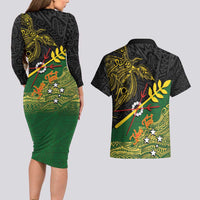 Personalized Chimpu Province Papua New Guinea Couples Matching Long Sleeve Bodycon Dress and Hawaiian Shirt Bird-of-paradise Art Tattoo and Melanesian Motifs - Polynesian Pride