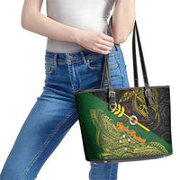 Chimpu Province Papua New Guinea Leather Tote Bag Bird-of-paradise Art Tattoo and Melanesian Motifs - Polynesian Pride